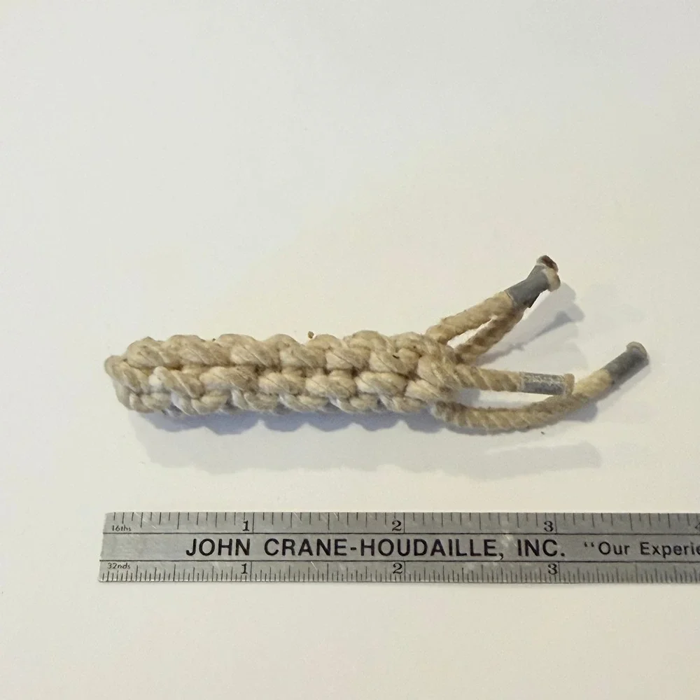 Old Handmade Braided Cotton Rope Keychain Fob Cream Macrame Nautical